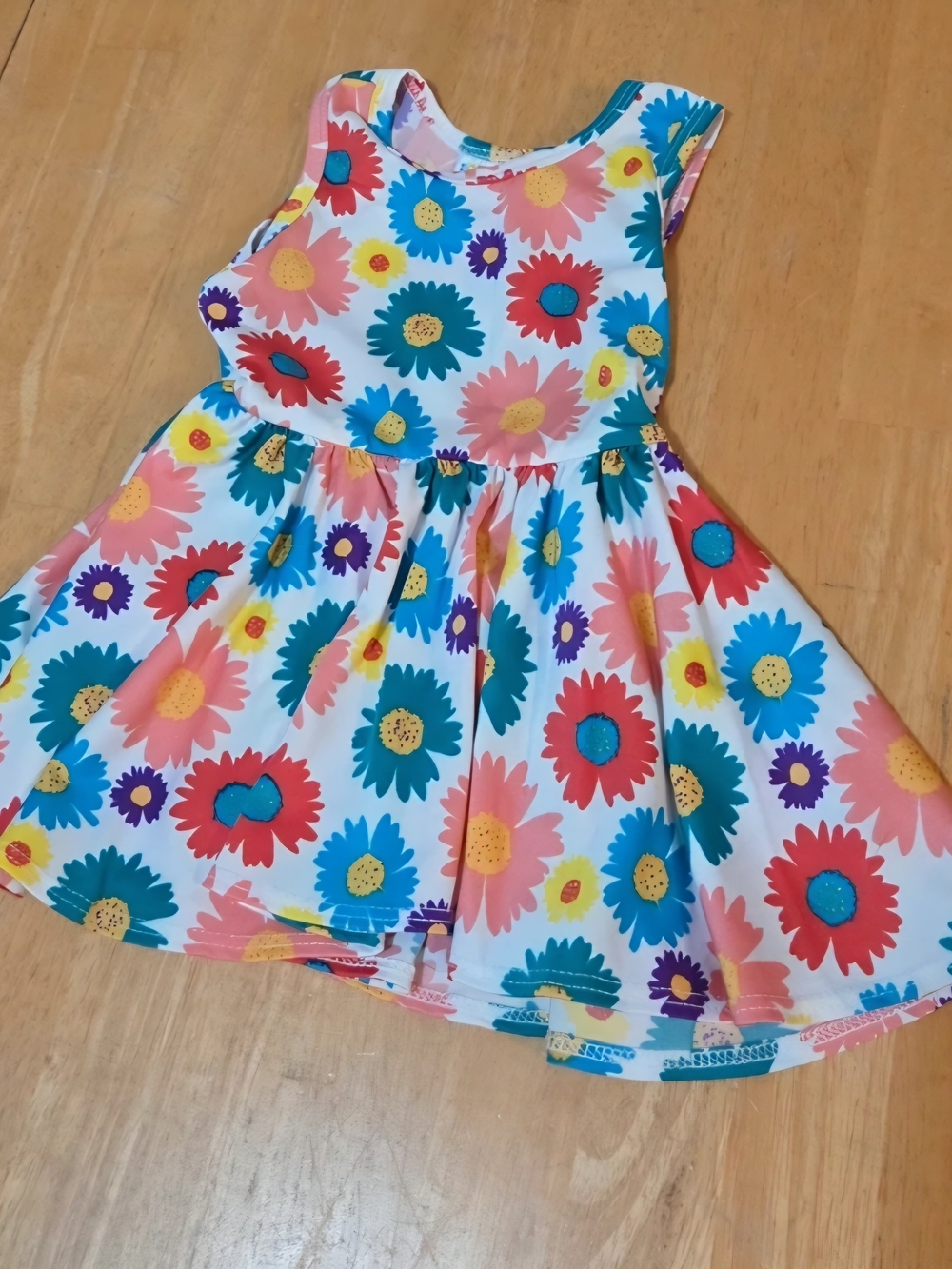 Girls Floral Tank Dress - White with Multicolor Flowers
